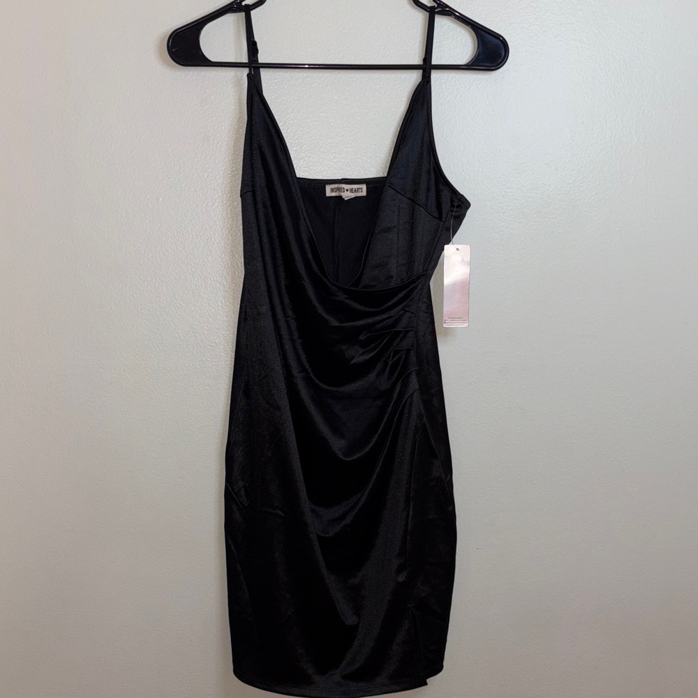 Inspired Hearts Black Satin Mini Slip Dress